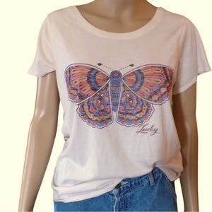Lucky Brand Size XXL Women's Butterfly Graphic T-Shirt, Marshmallow. New